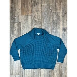 Falls Creek Women's 3X Teal Blue Chunky Knit Cowl Neck Long Sleeve‎ Sweater